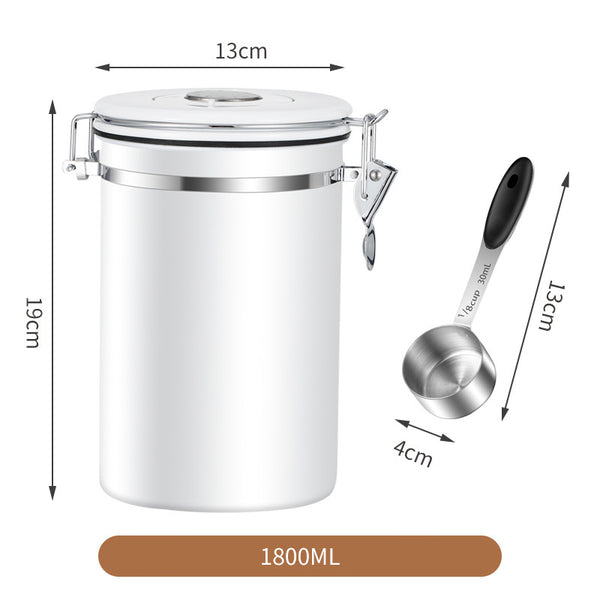 1.8L Coffee Container and Spoon Airtight Coffee Bean Canister White