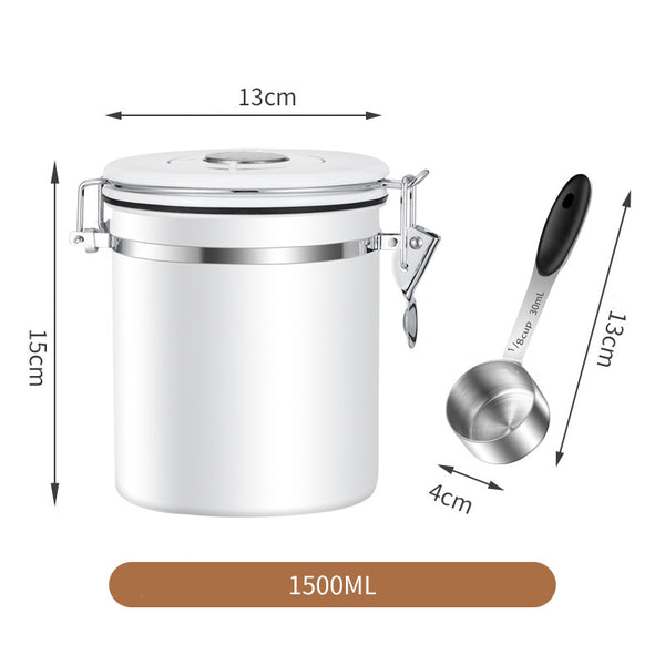 1.5L Coffee Container and Spoon Airtight Coffee Bean Canister White