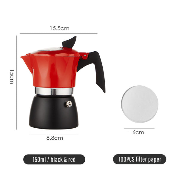 Aluminum Moka Pot with Transparent Lid 150ML – BLACK & RED