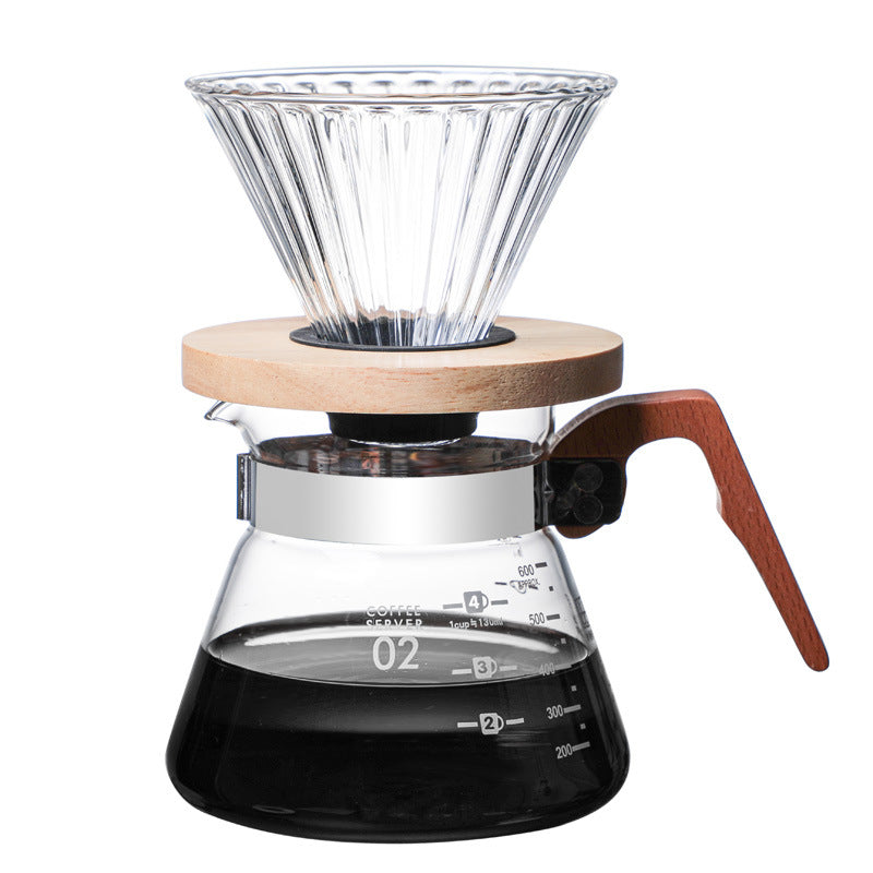 Large V60 Glass Pour Over Coffee Maker with Oak Wood Base – 4 cups ...