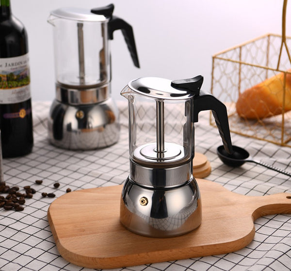 Glass Top Moka Pot with Stainless Steel Base 300ML