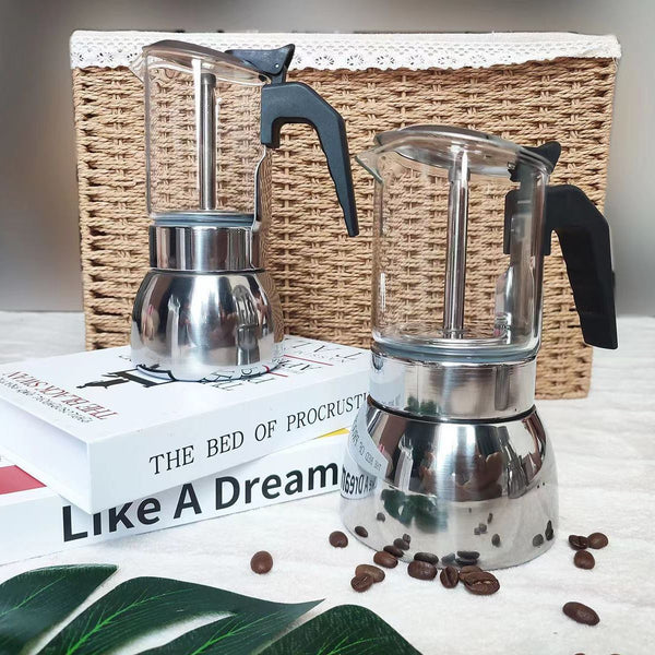 Glass Top Moka Pot with Stainless Steel Base 200ML