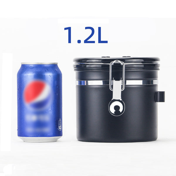 1.2L Coffee Container and Spoon Airtight Coffee Bean Canister Black