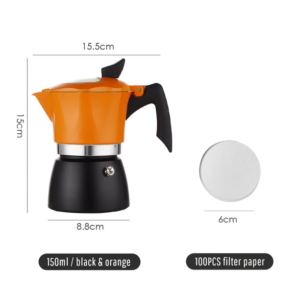 Aluminum Moka Pot with Transparent Lid 150ML – BLACK & ORANGE