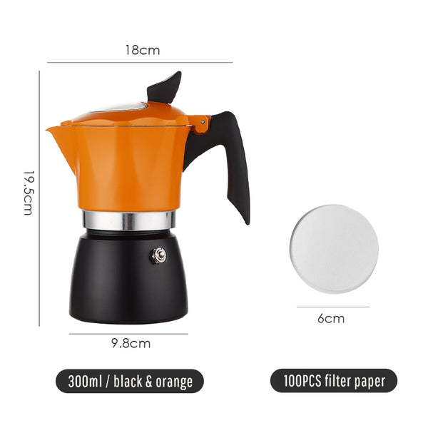 300ML Stove-top Coffee Maker Moka Express with Transparent Lid – BLACK & ORANGE